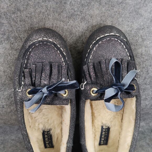 Sperry Shoes Women 6 Moccasin Flats Slip On Leather Metallic Shimmer Slipper Bow - Picture 7 of 13